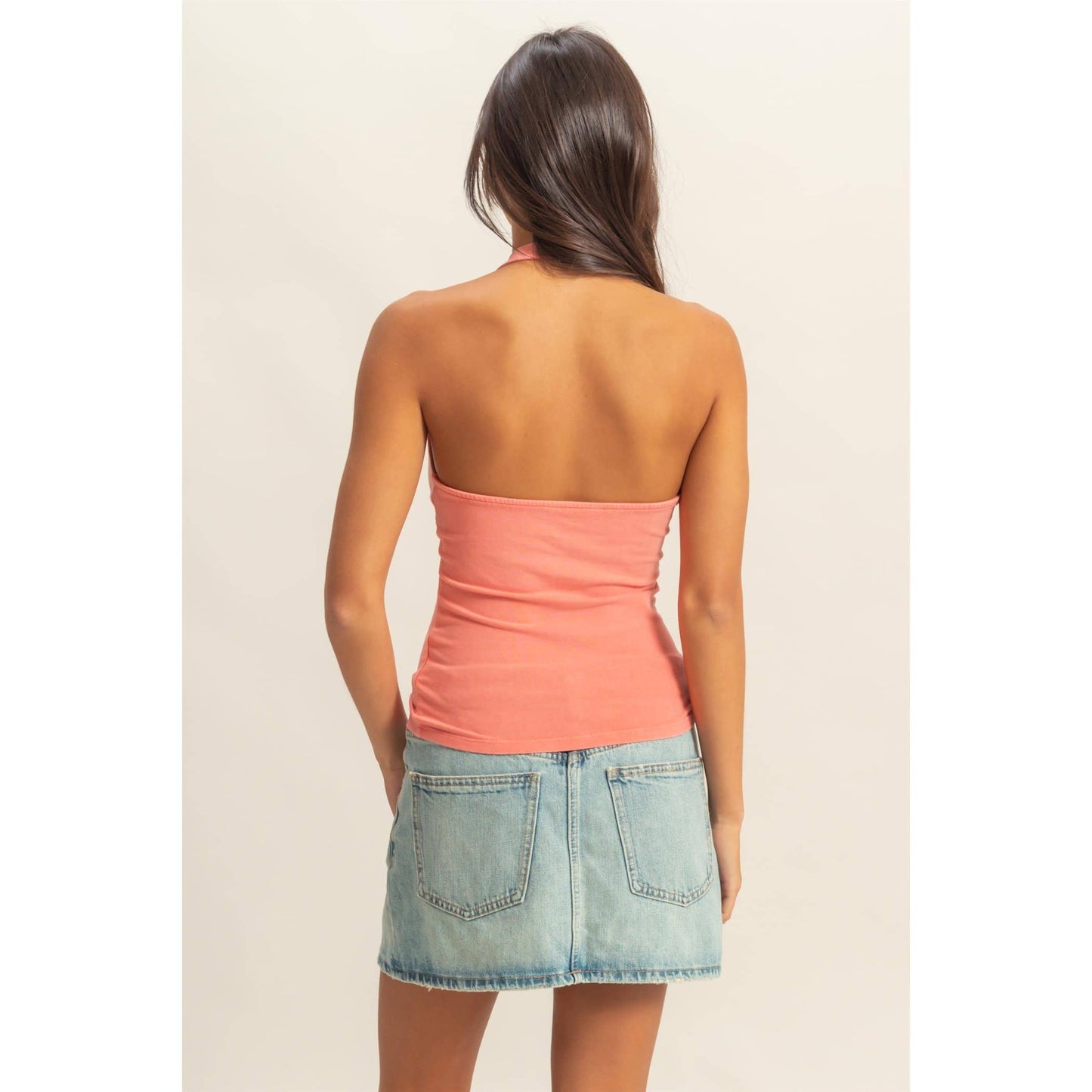Halter Neck Bust Seam Acid Washed Top