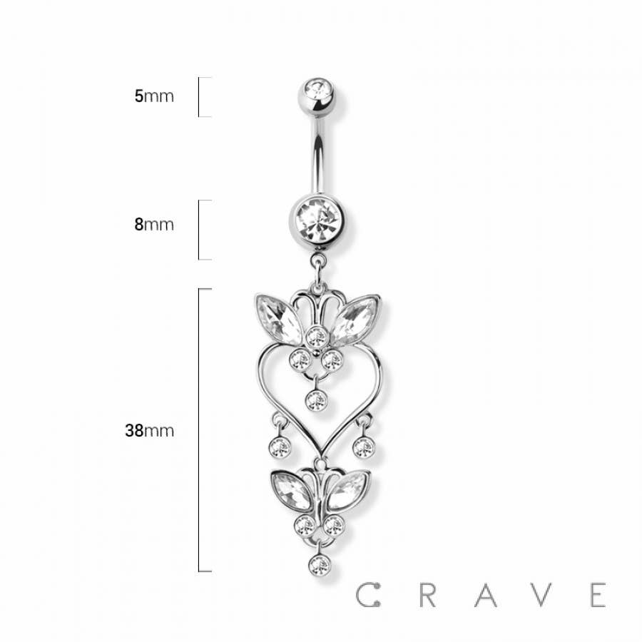 HEART BUTTERFLY 316L SURGICAL STEEL NAVEL BELLY RING