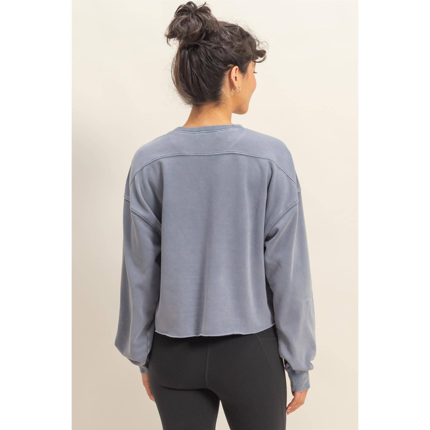 Cropped Crewneck Sweatshirt With Oversized Sleeves