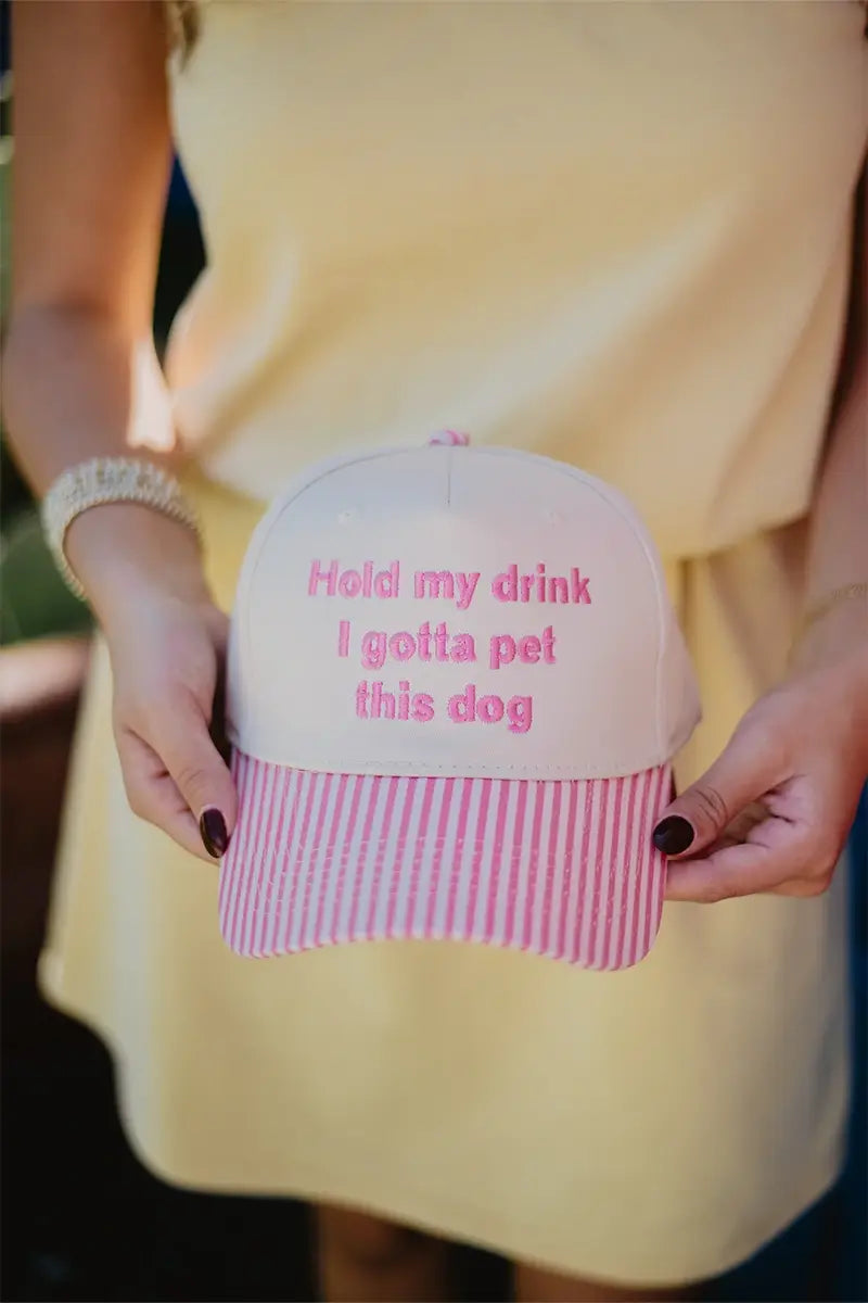 Hold My Drink I Gotta Pet This Dog Vintage Hat Grad Gift: Pink and Light Pink Stripe