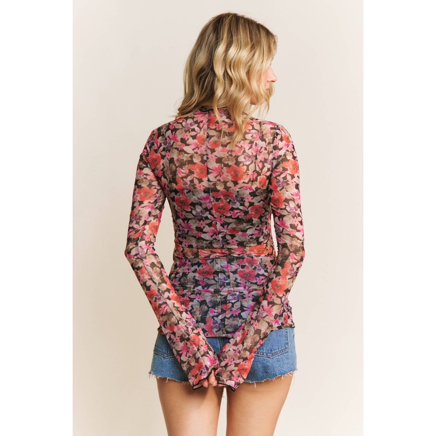 Floral Print Mesh High Neck