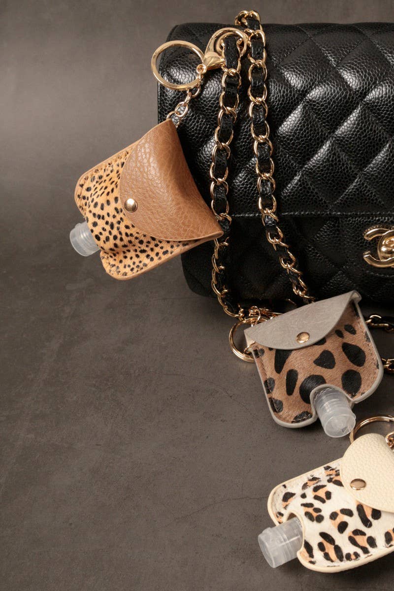 Genuine Leather Animal Sanitizer Keychain Holder