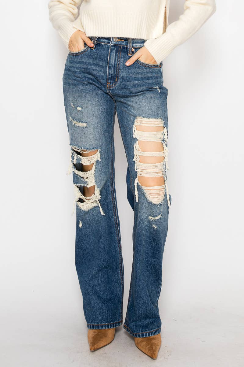 HYBRID STRETCH RIPPED RELAXED FLARE JEANS