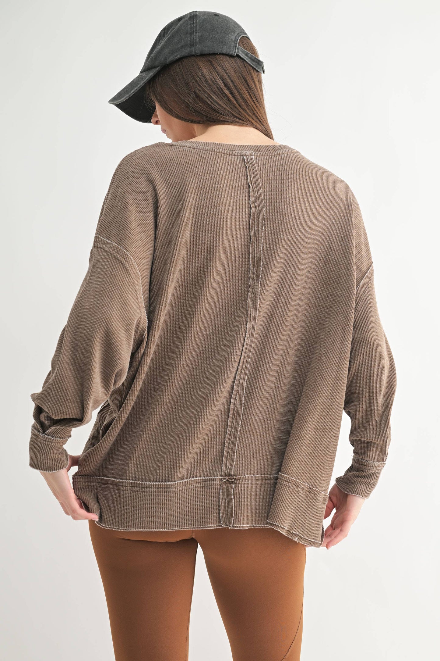 MonoB Cotton Blend Waffle Knit Oversized Long Sleeve