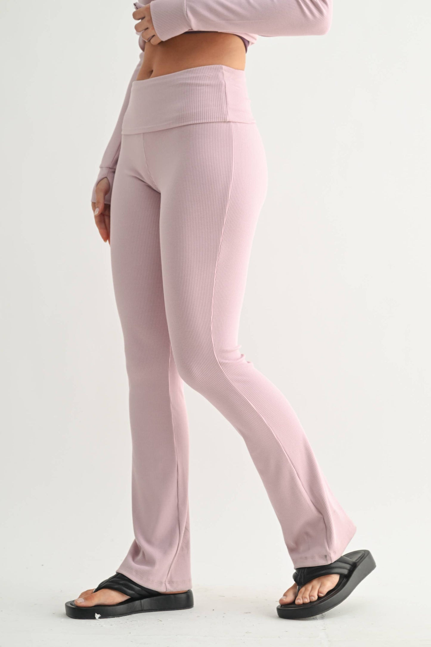 MonoB Ribbed Foldover Waist Lounge Flare Pants