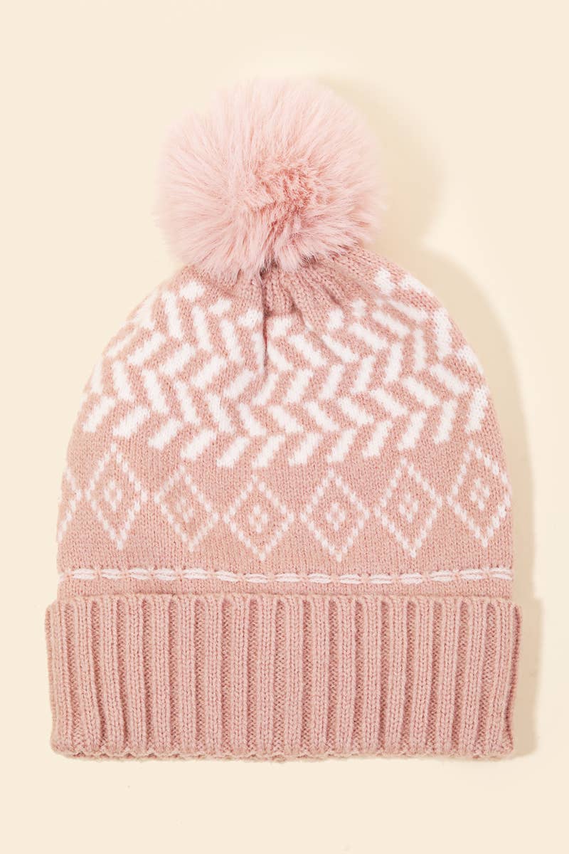 Zig Zag Pattern Pom Beanie