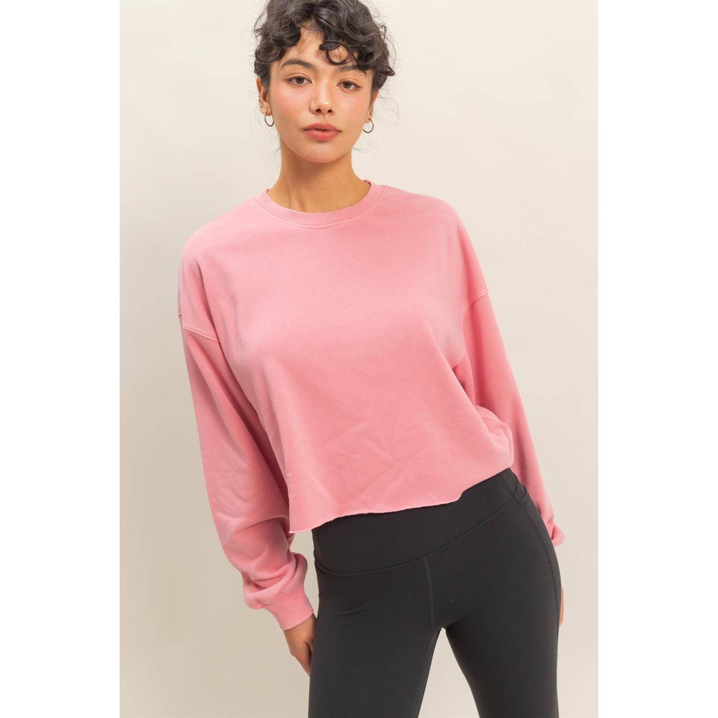 Cropped Crewneck Sweatshirt With Oversized Sleeves