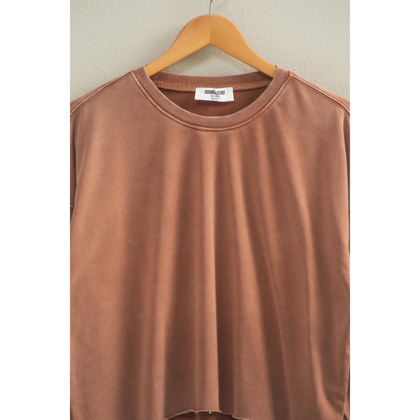 Cropped Crewneck Sweatshirt With Oversized Sleeves