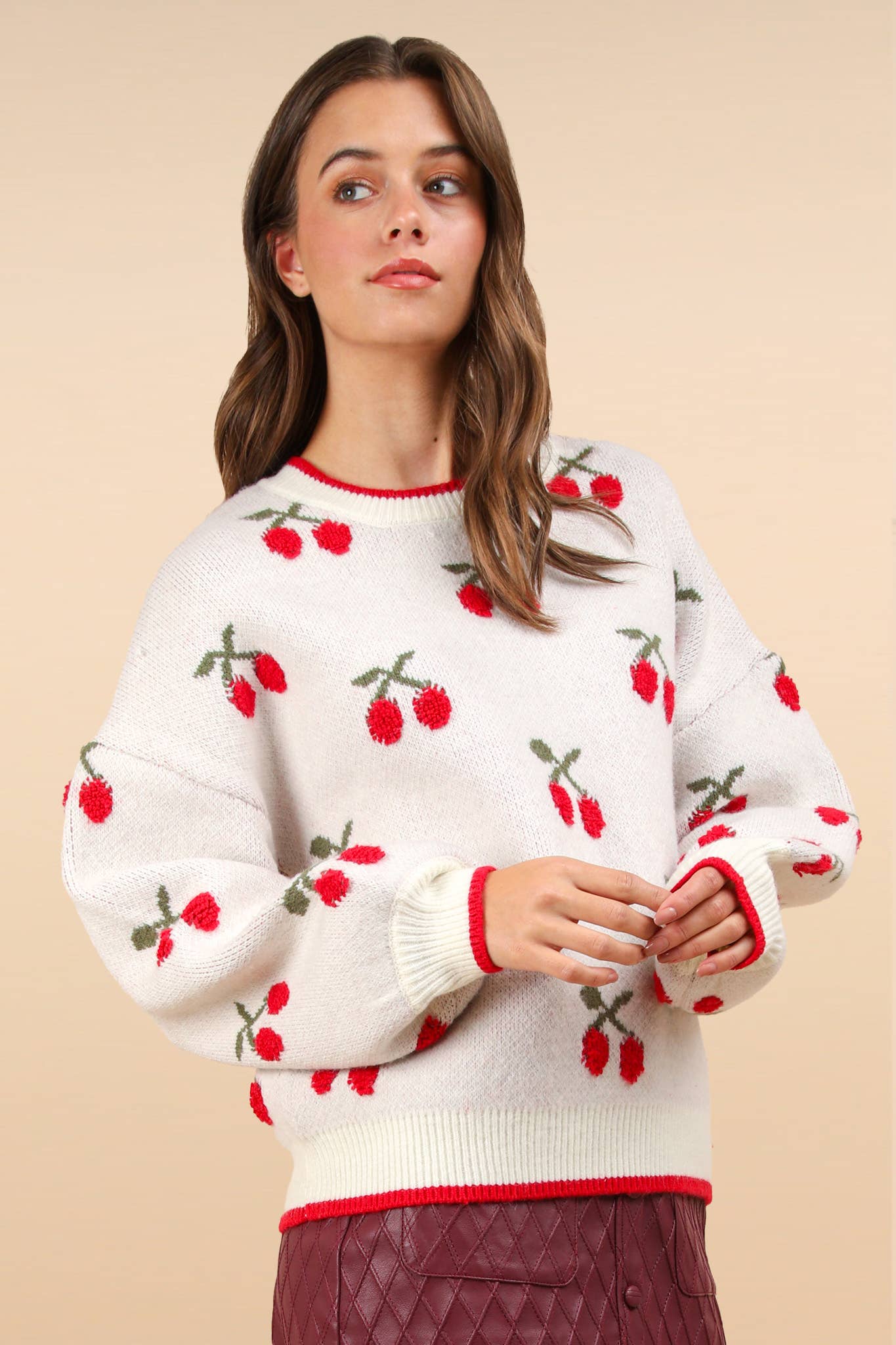 Oversized Cherry Graphic Knit Sweater Top