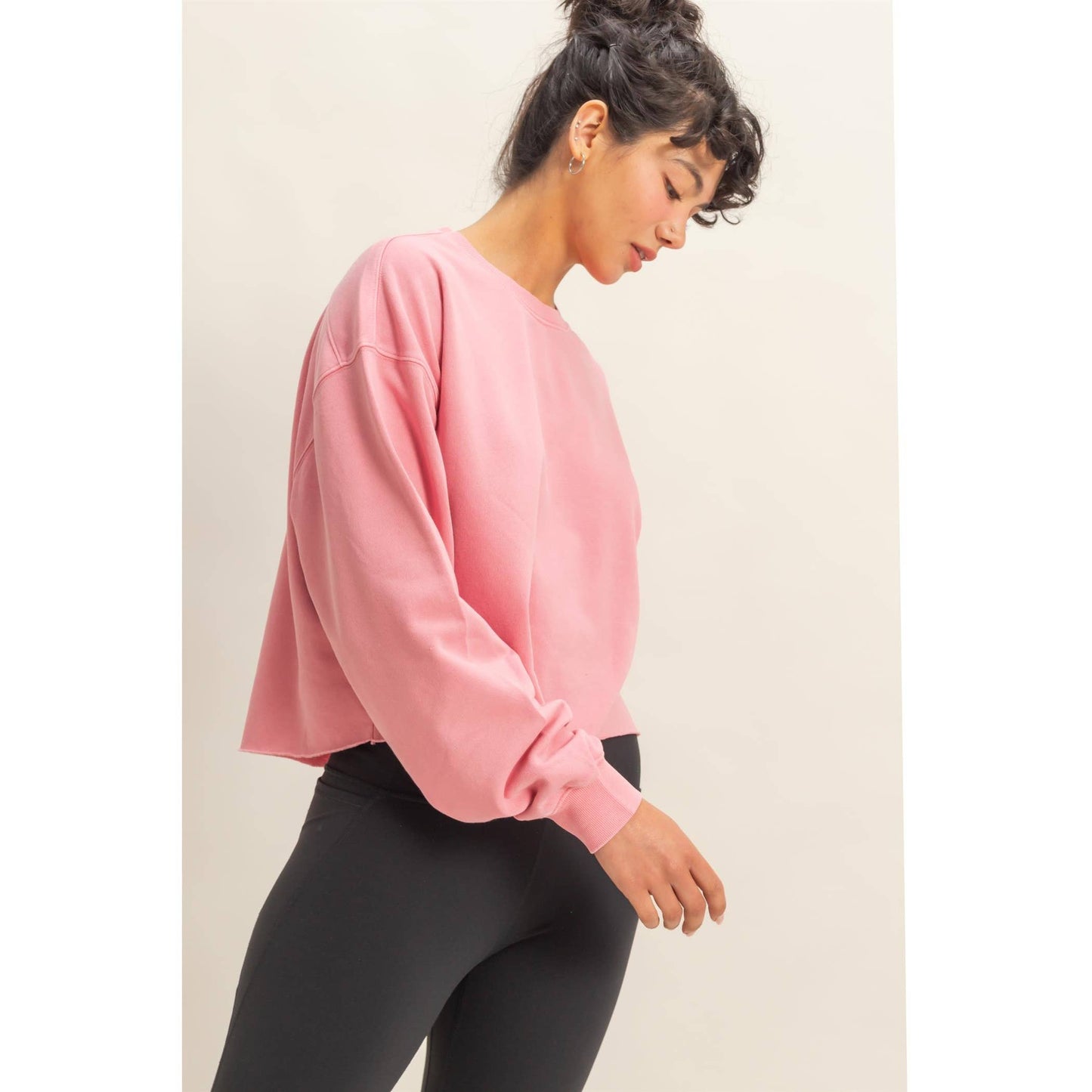 Cropped Crewneck Sweatshirt With Oversized Sleeves