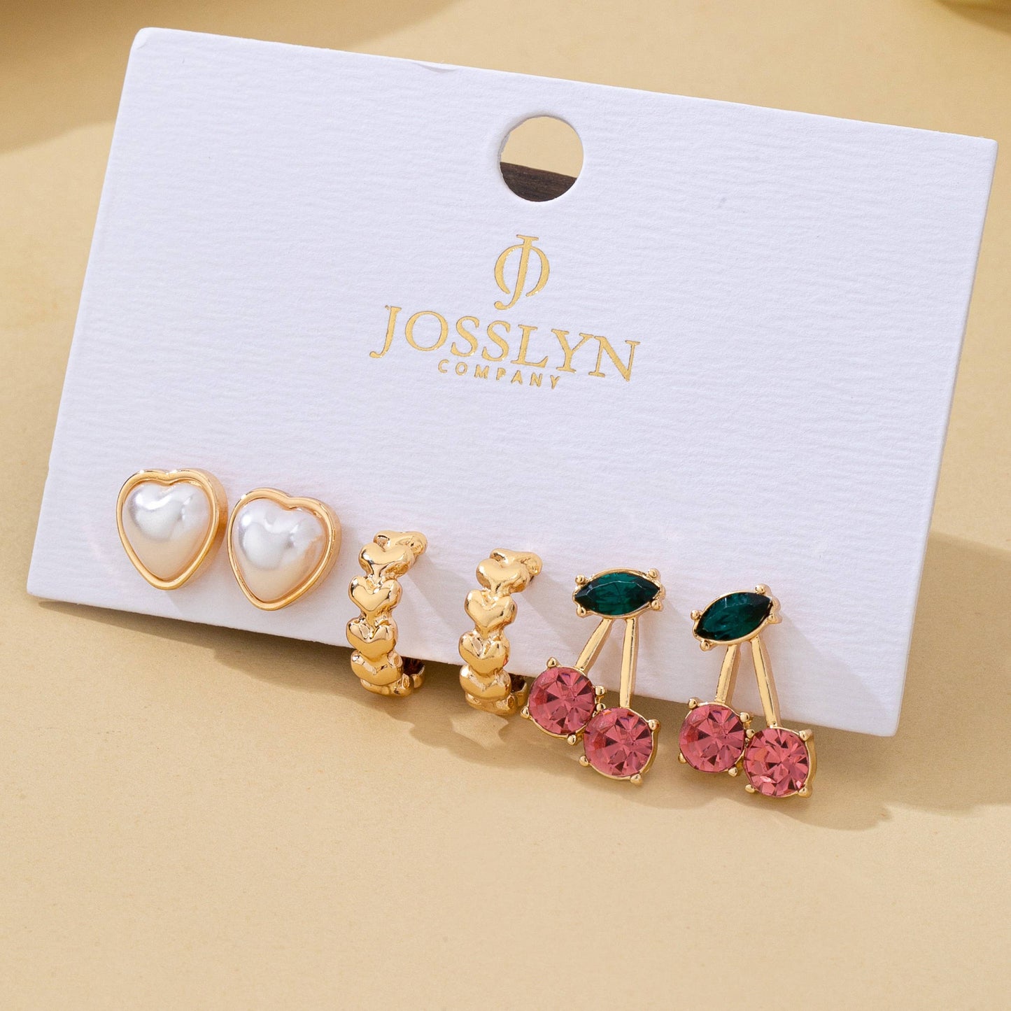 Trio Heart, Huggie, and Cherry Earring Set
