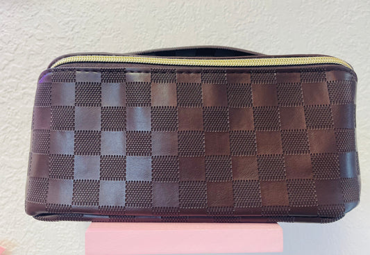 Chocolate Checkered Makeup Bag