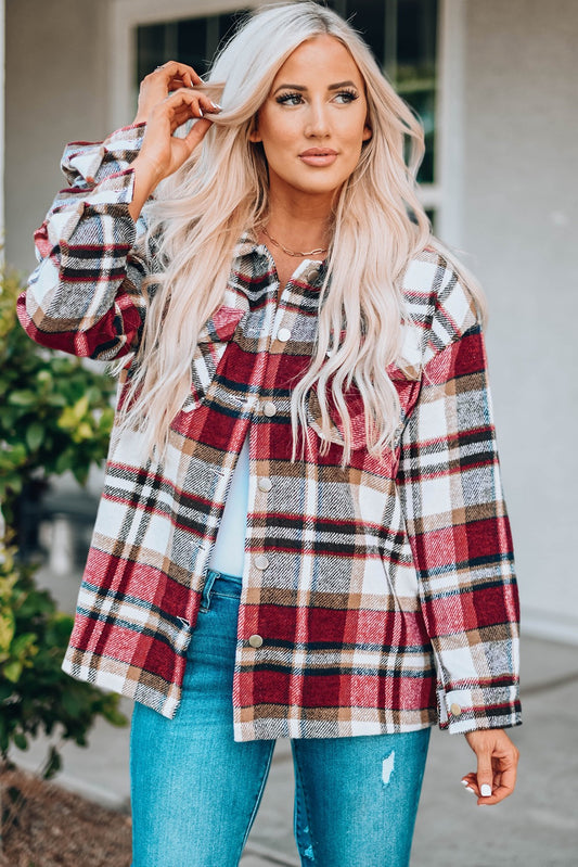 Red Geometric Plaid Shacket