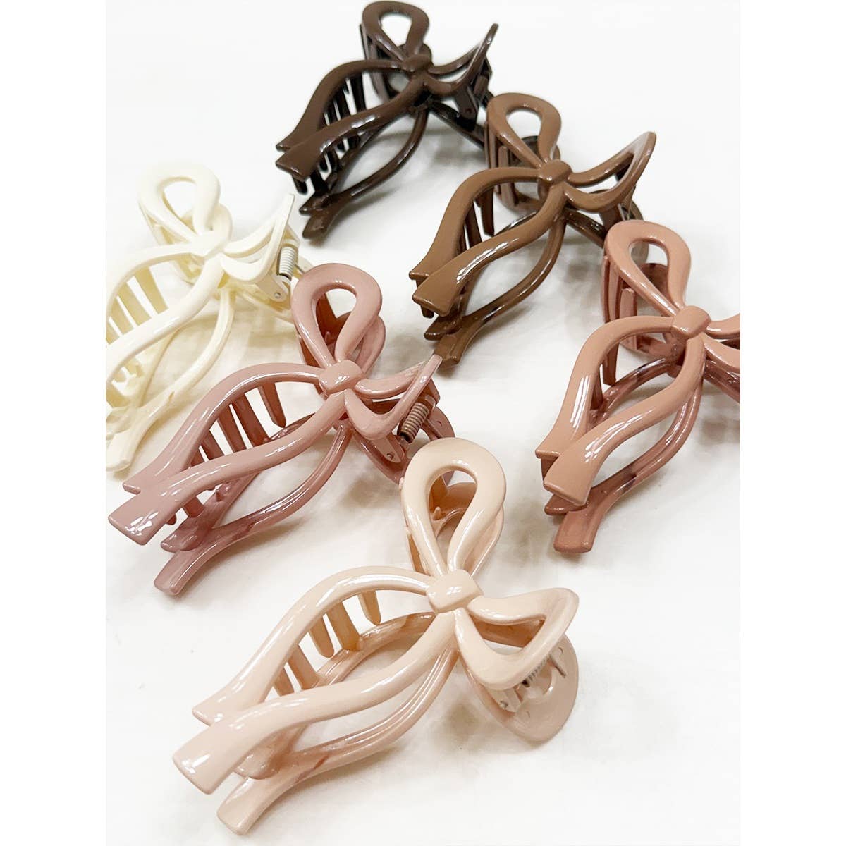 Glossy Neutral Tone Bow Shape Hair Claw