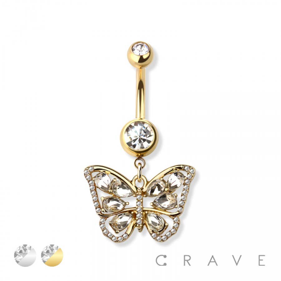 BUTTERFLY DANGEL 316L SURGICAL STEEL NAVEL RING