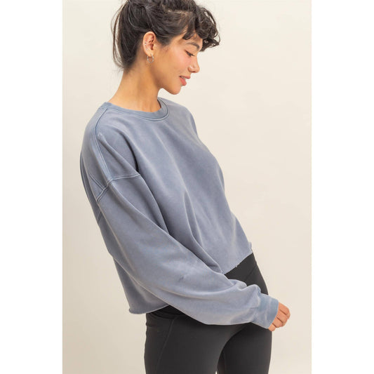 Cropped Crewneck Sweatshirt With Oversized Sleeves