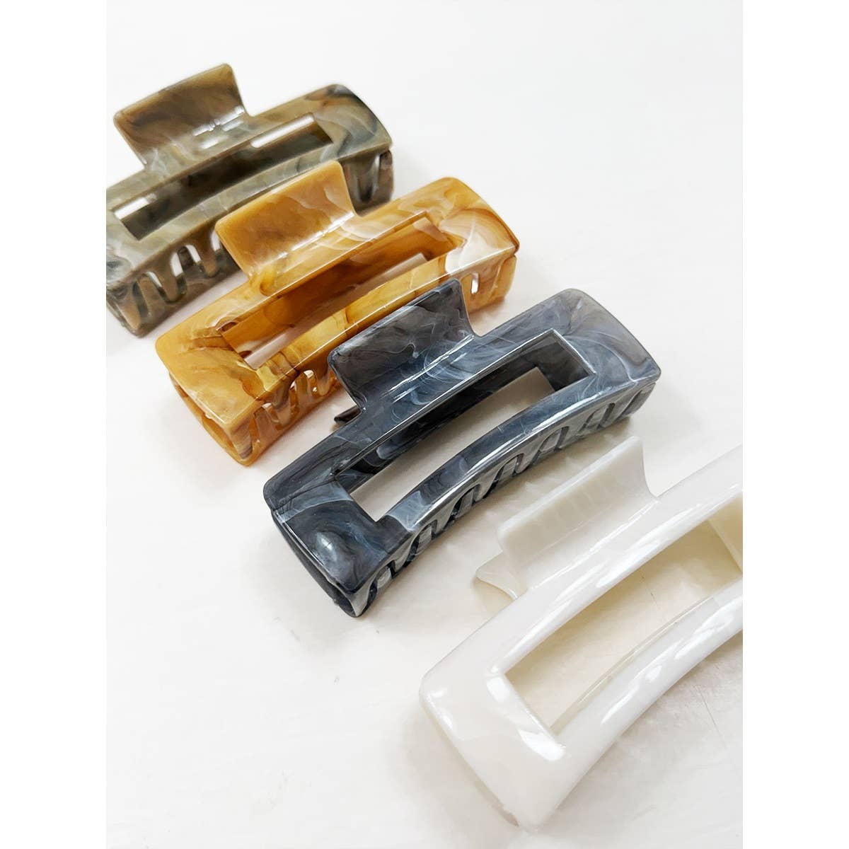 Neutral Tone Marble Pattern Rectangle Hair Claw
