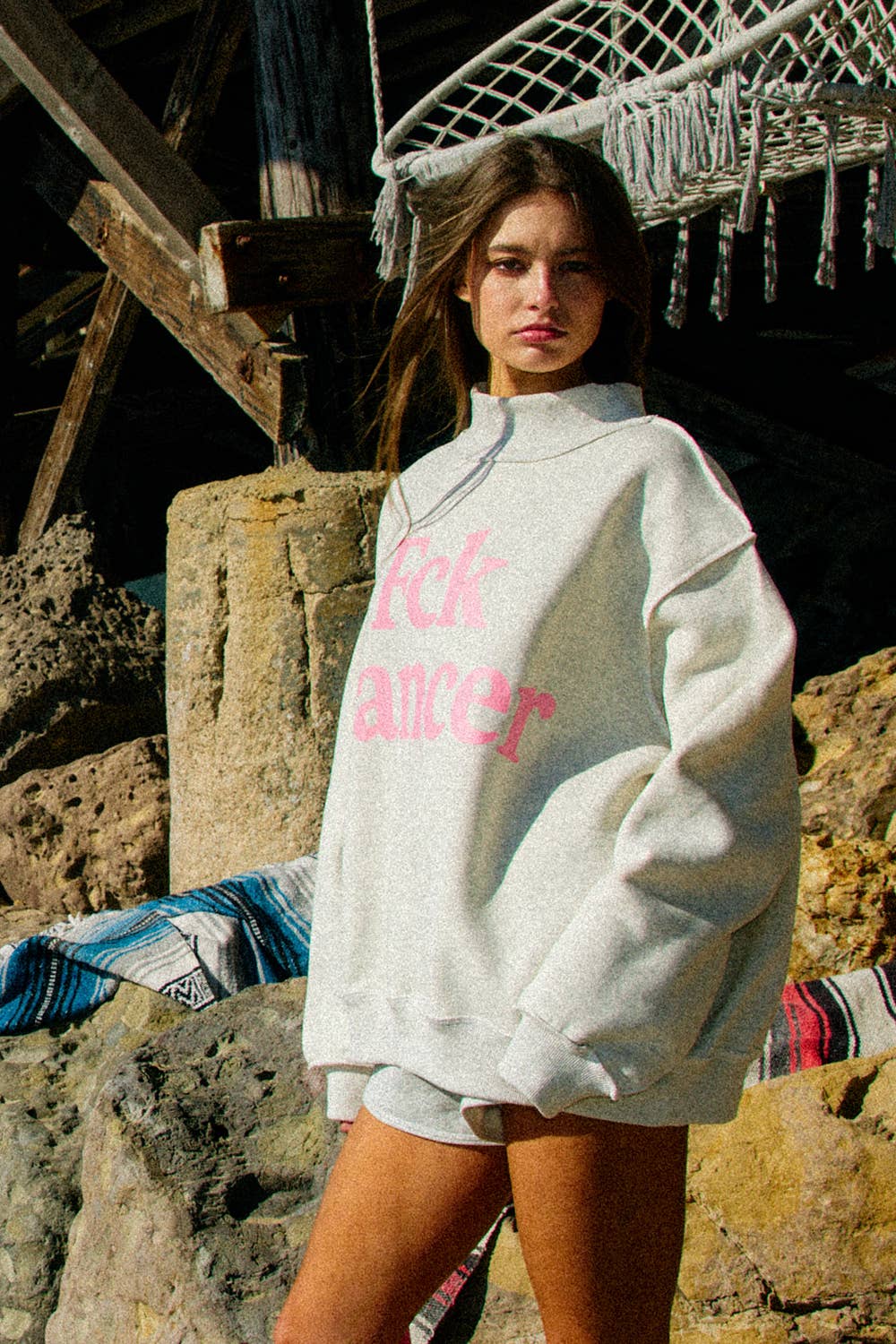 FCKCANCER Reversible Mock Sweatshirt
