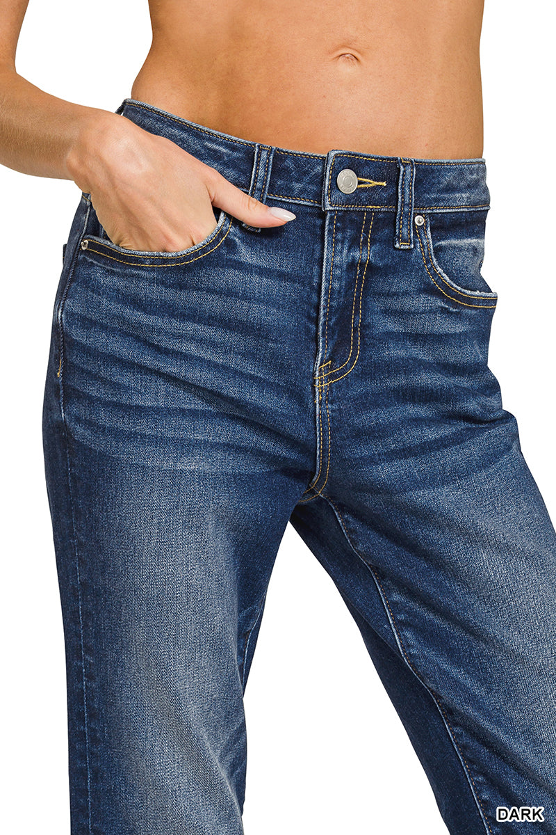 Zenana Cuffed Distressed Straight Leg