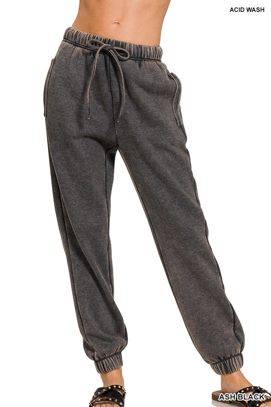 Zenana Acid Wash Fleece Jogger