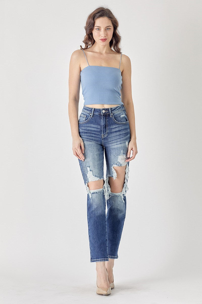 Risen High Rise Distressed Slim Straight