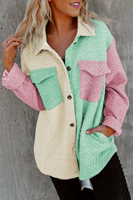 Pastel Color Block Quilted Shacket