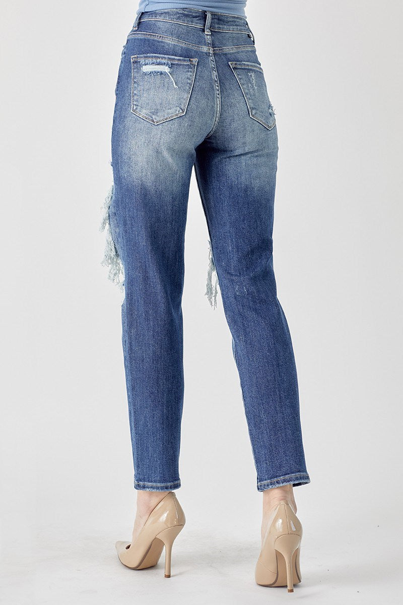 Risen High Rise Distressed Slim Straight