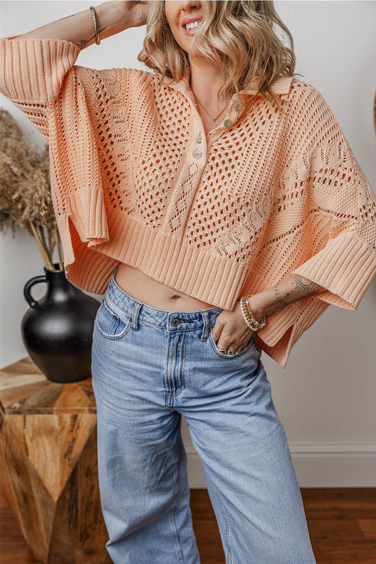 Apricot Pink Hollow Out Sweater