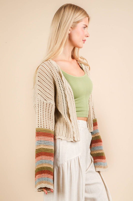 Color Block Bell Sleeve Sweater Cardigan
