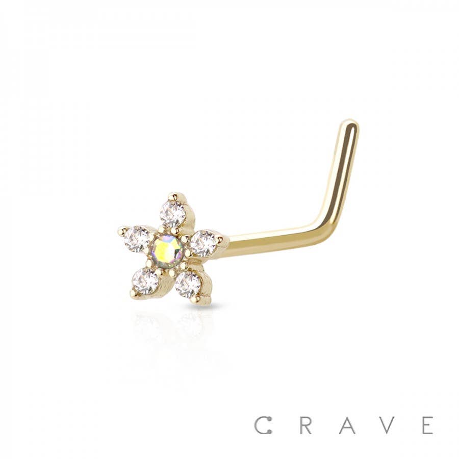 5 CZ FLOWER TOP 316L SURGICAL STEEL NOSE