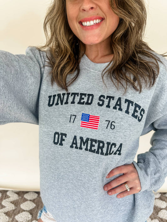United States of America USA Embroidered Crew  