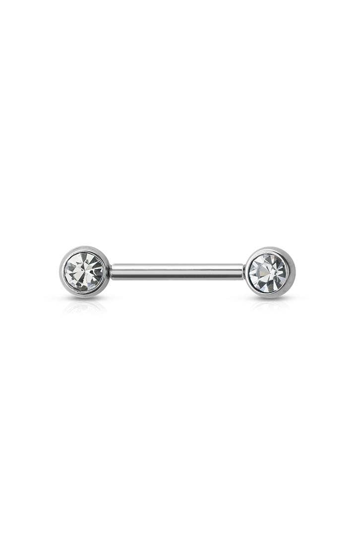 THREADLESS SS PUSH IN NIPPLE BAR W/CZ BEZEL SET FRONT FACING