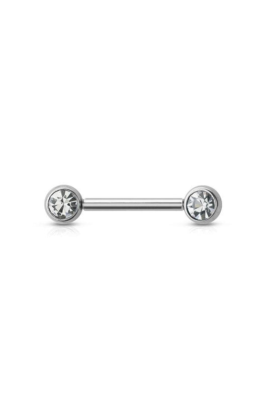 THREADLESS SS PUSH IN NIPPLE BAR W/CZ BEZEL SET FRONT FACING