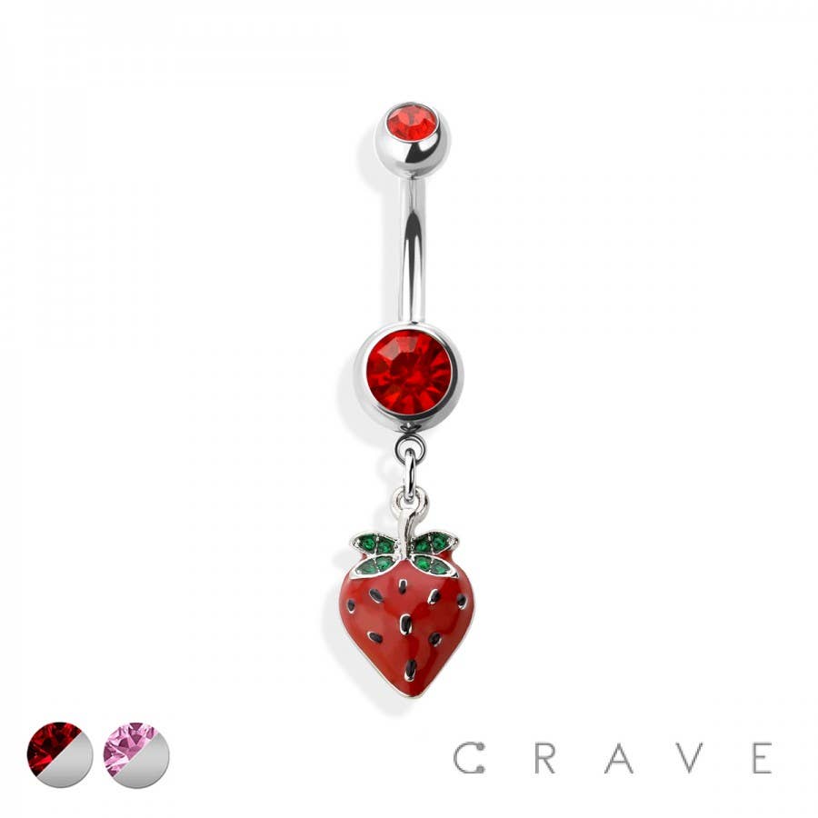 STRAWBERRY 316L SS DANGLE NAVEL RING