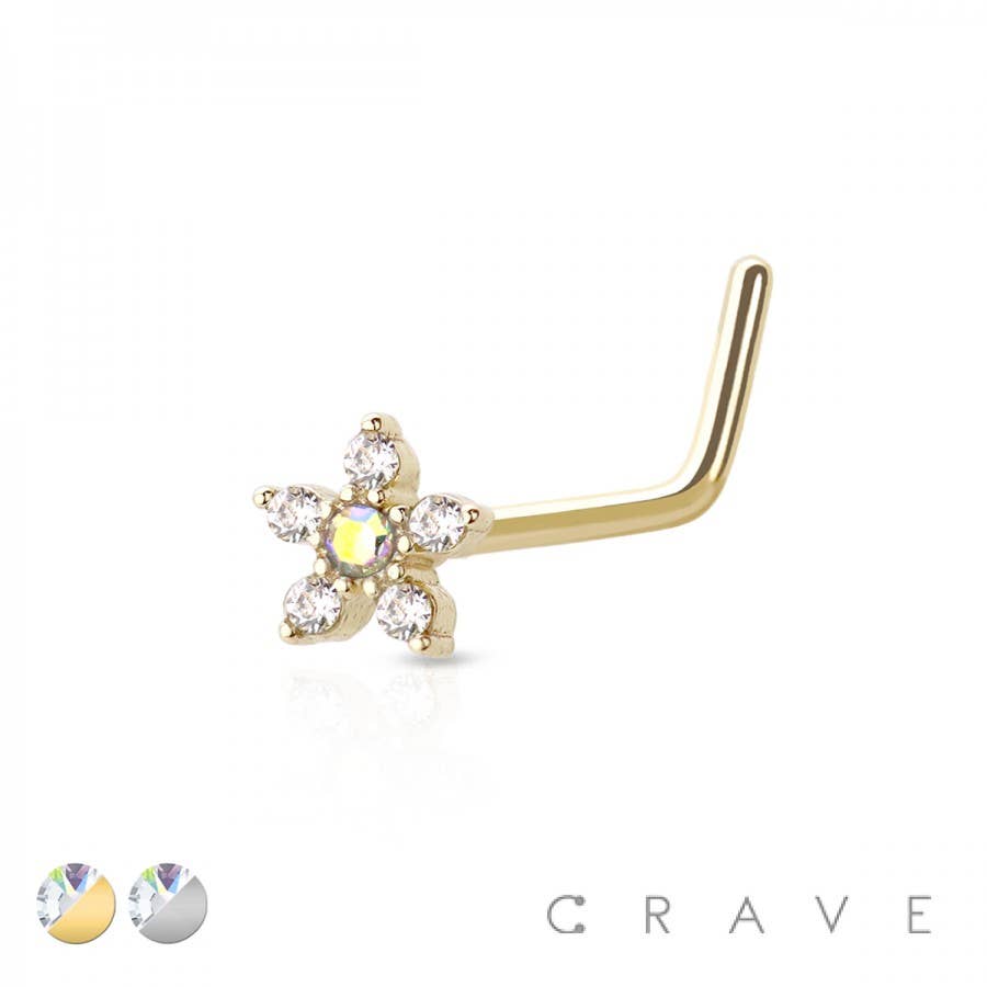 5 CZ FLOWER TOP 316L SURGICAL STEEL NOSE