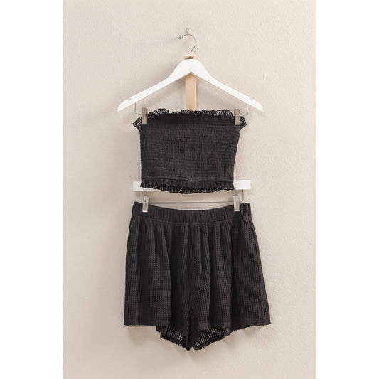 Smocked Strapless Top And Shorts Set