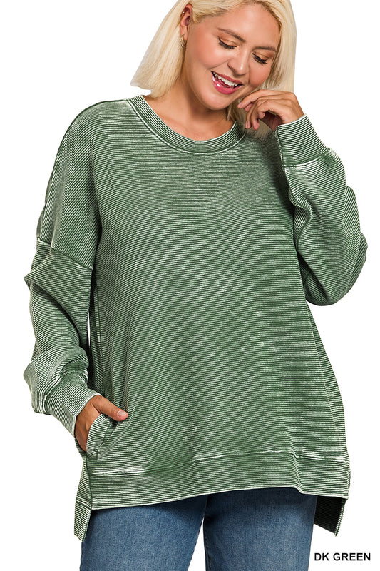 Acid Wash Double Ribbed Pullover
