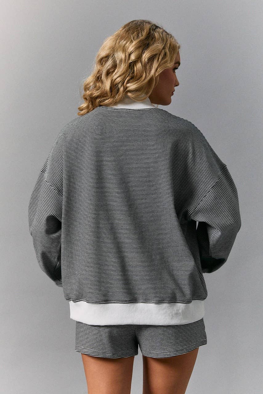 "GAME DAY" MOCK NECK STRIPE SWEATSHIRTS TOP