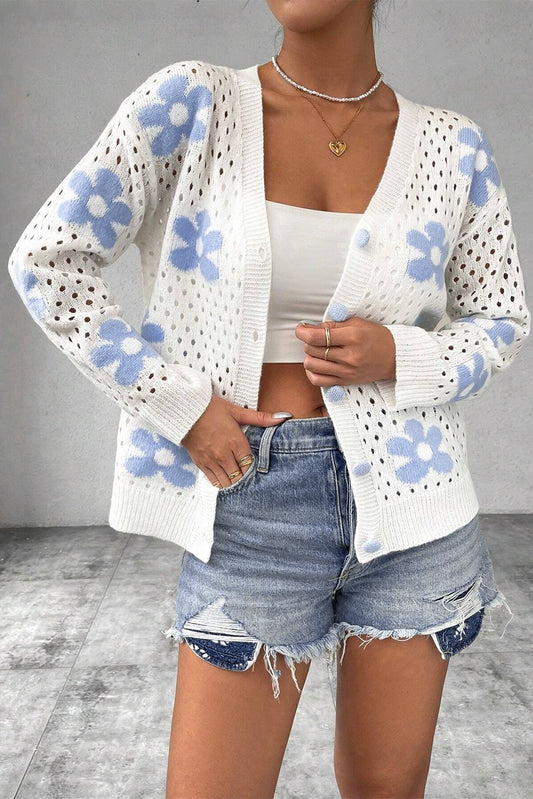 White Flower Knit Cardigan