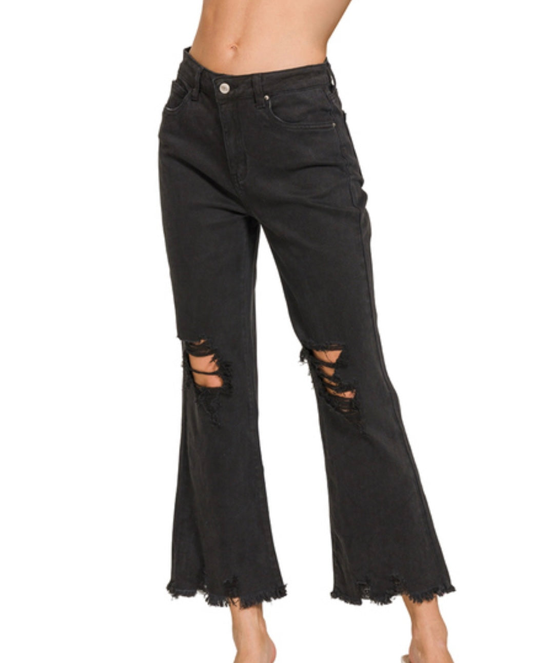 Zenana High Rise Distressed Straight Leg