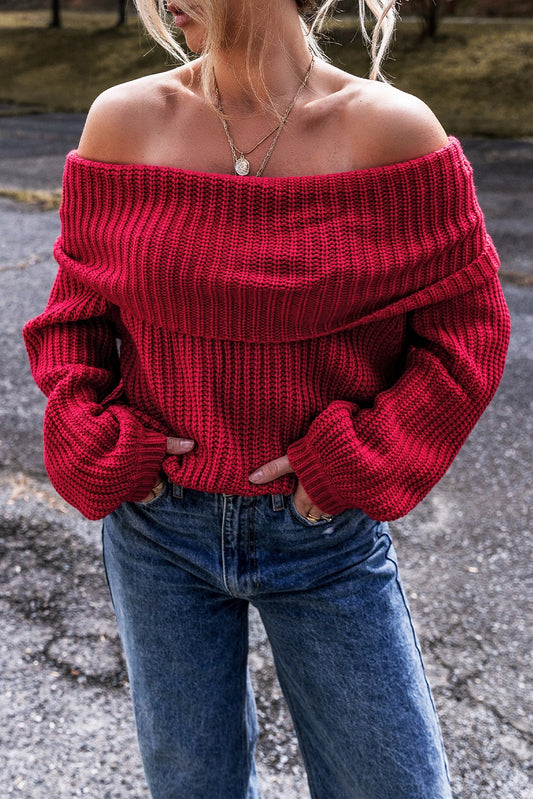 Racing Red Off The Shoulder Sweater