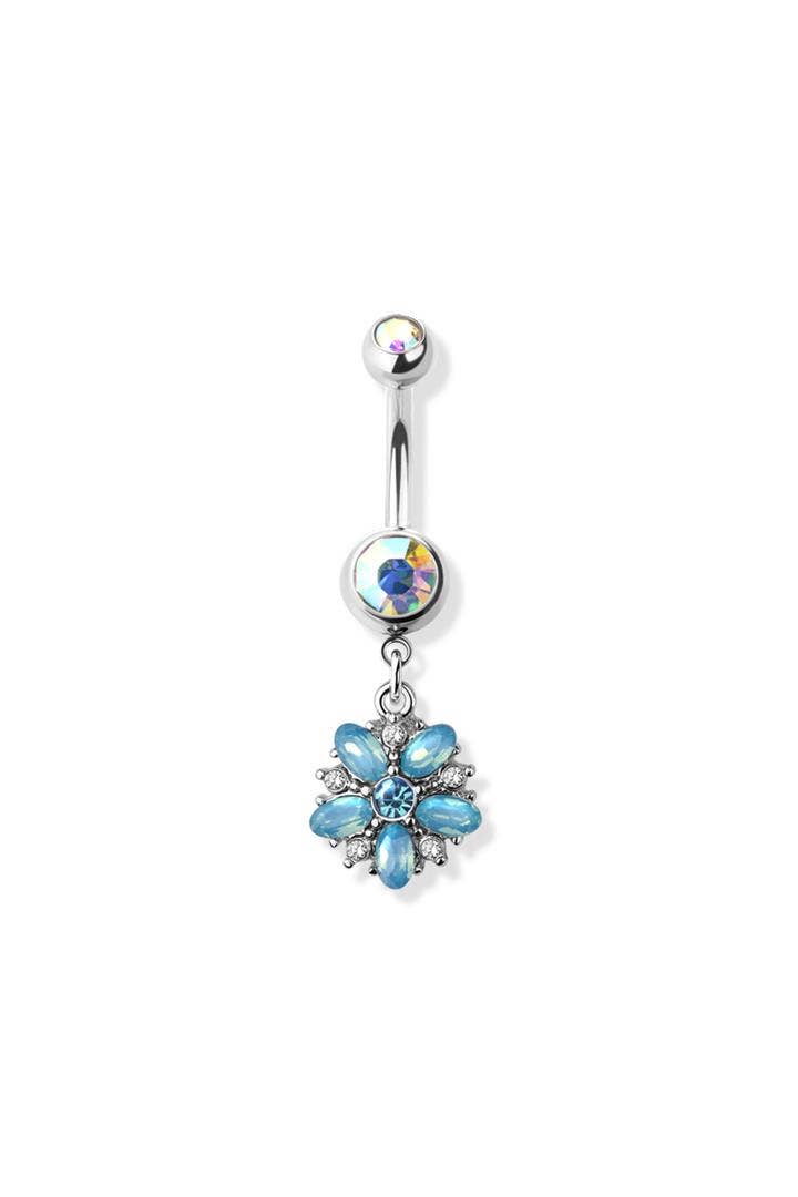 FLOWER OPAL CZ DANGLE 316L SURGICAL STEEL NAVEL RING