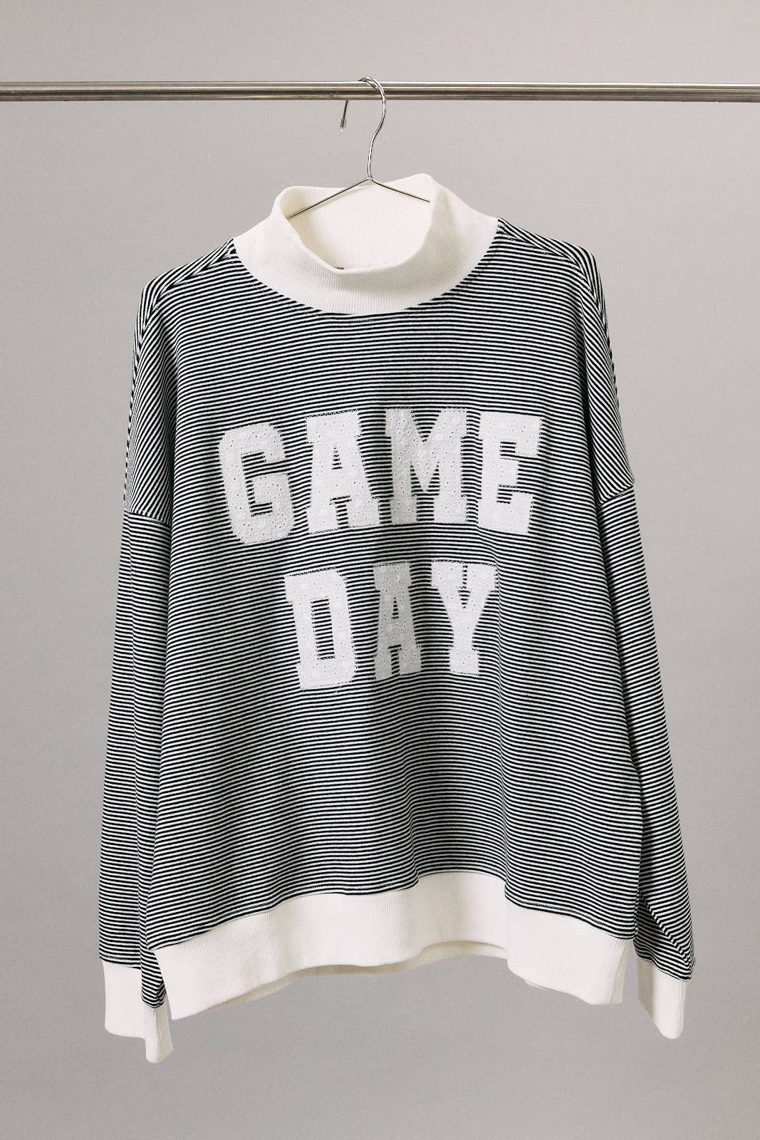 "GAME DAY" MOCK NECK STRIPE SWEATSHIRTS TOP