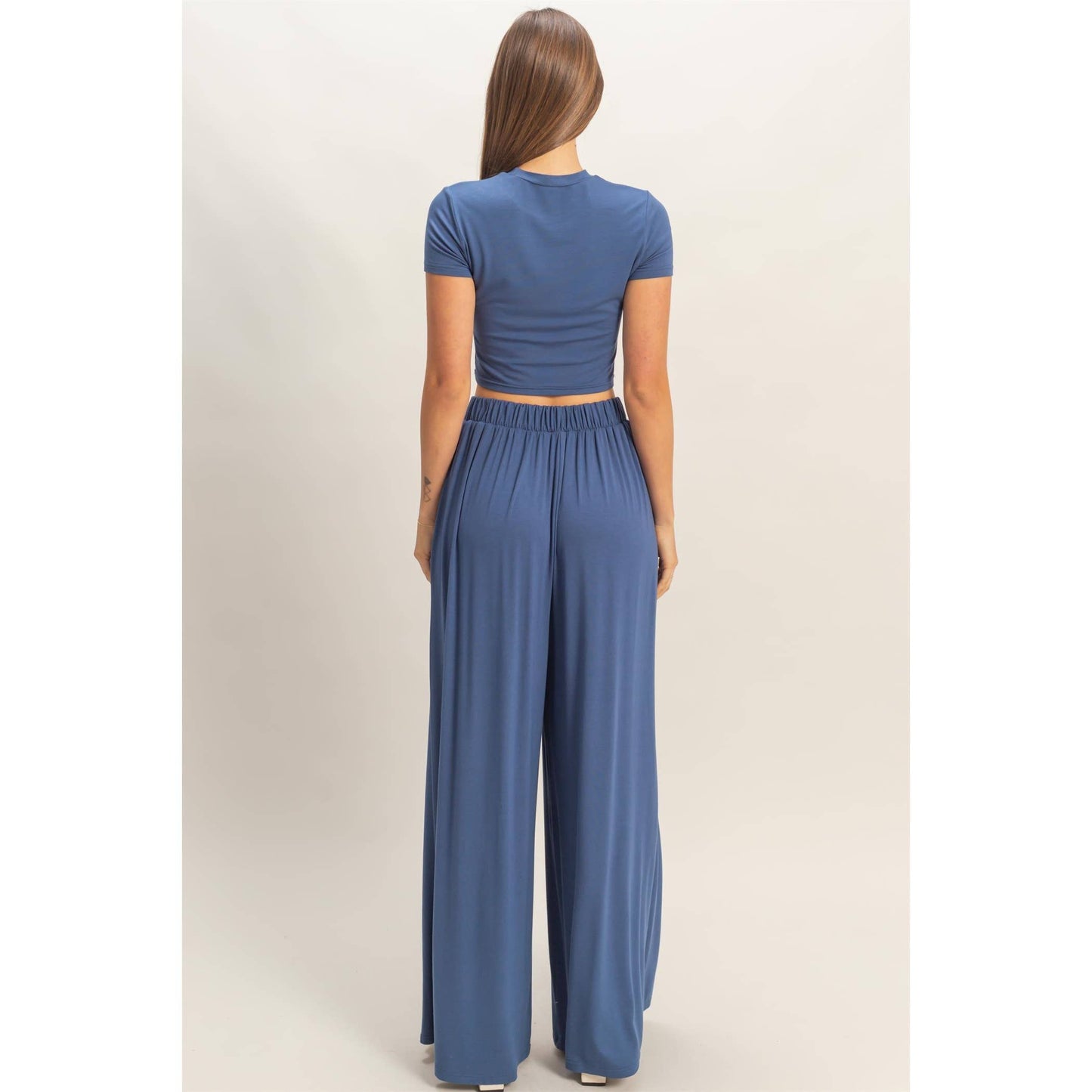 Midnight Navy Top & Wide Leg Pants Set