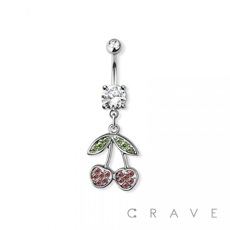 CHERRY DANGLE 316L SURGICAL STEEL BELLY BUTTON RING