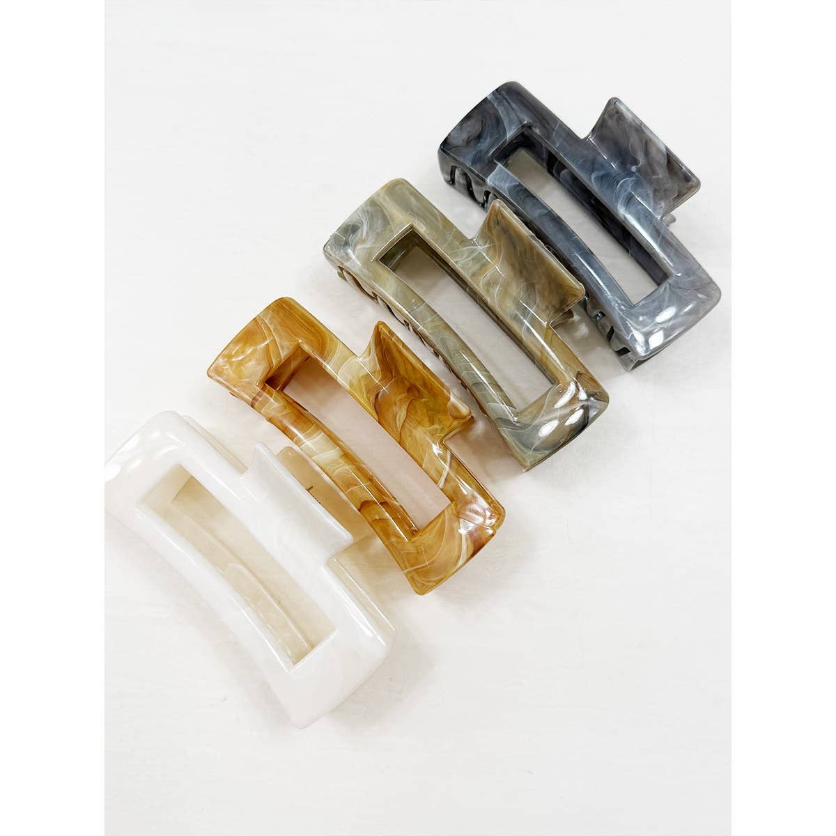 Neutral Tone Marble Pattern Rectangle Hair Claw