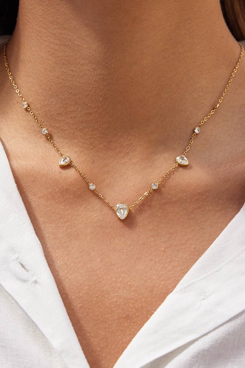 18K STAINLESS STEEL TARNISH FREE CZ NECKLACE