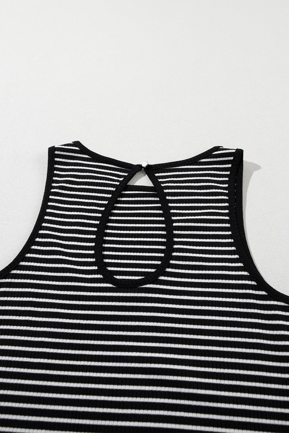 Black Striped Print Ribbed Knit Tank