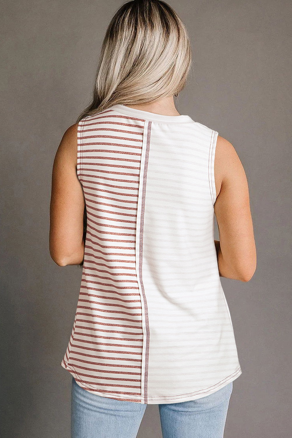 Brown Stripe Colorblock Loose
Tank Top