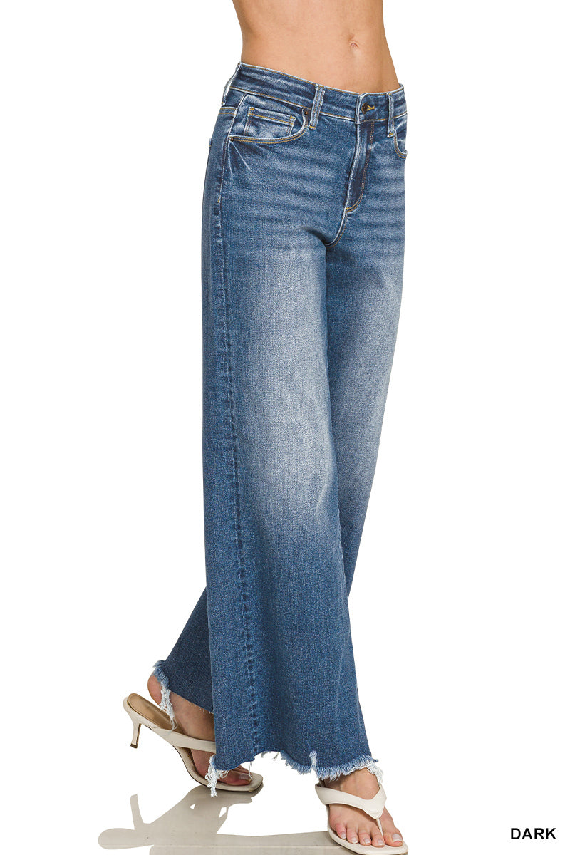 Zenana Raw Hem Wide Leg